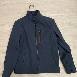 Nautica Softshell Jacket Blue Mens Sz Smal Full Zip Pockets Water Wind Resistant